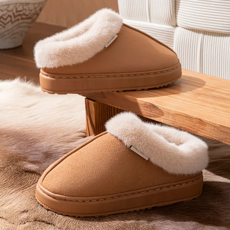 New Plush Cotton Slippers for Women in Winter Indoor Home Warm Fleece-Lined Anti-Slip Bag and Outer Wear Thick-Soled Slippers for Men in Autumn and Winter - Image 7