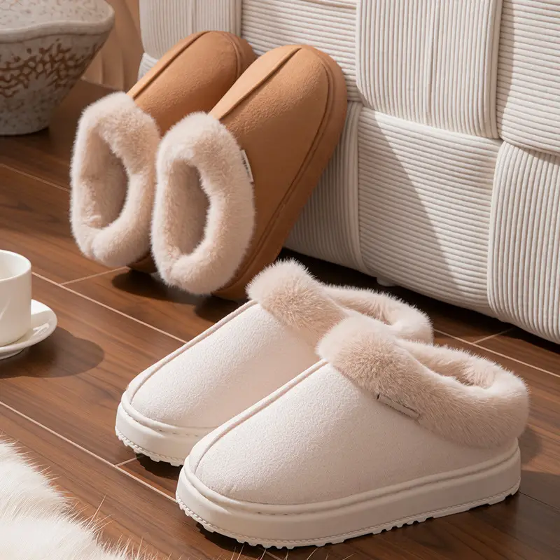 New Plush Cotton Slippers for Women in Winter Indoor Home Warm Fleece-Lined Anti-Slip Bag and Outer Wear Thick-Soled Slippers for Men in Autumn and Winter - Image 9