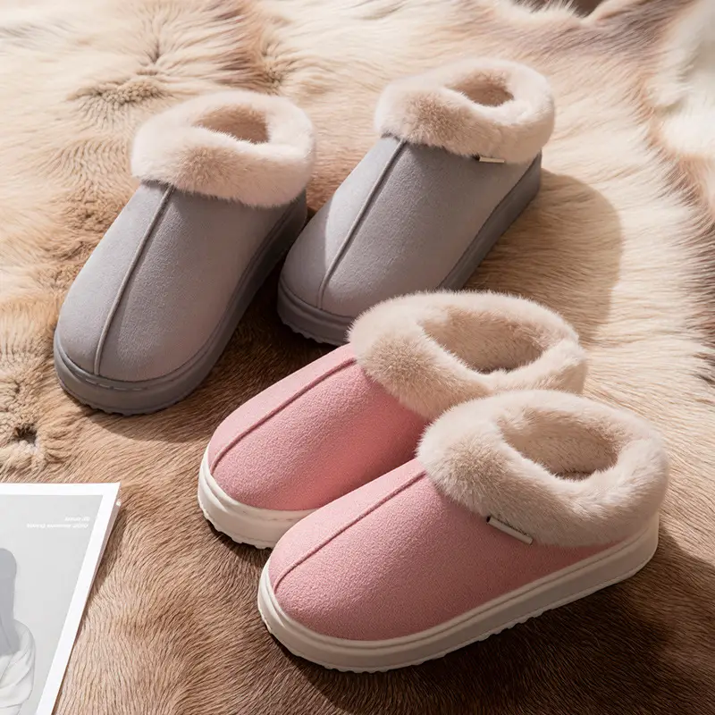 New Plush Cotton Slippers for Women in Winter Indoor Home Warm Fleece-Lined Anti-Slip Bag and Outer Wear Thick-Soled Slippers for Men in Autumn and Winter - Image 10