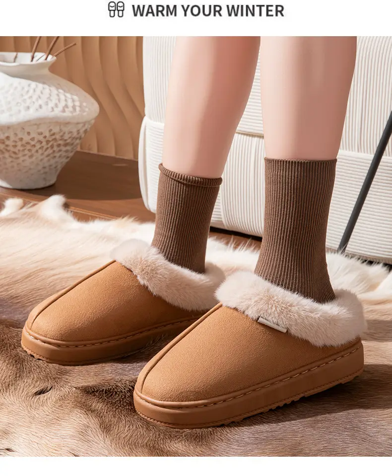 New Plush Cotton Slippers for Women in Winter Indoor Home Warm Fleece-Lined Anti-Slip Bag and Outer Wear Thick-Soled Slippers for Men in Autumn and Winter — feature 11