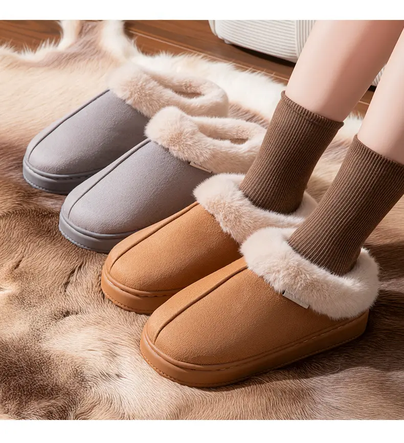 New Plush Cotton Slippers for Women in Winter Indoor Home Warm Fleece-Lined Anti-Slip Bag and Outer Wear Thick-Soled Slippers for Men in Autumn and Winter — feature 13