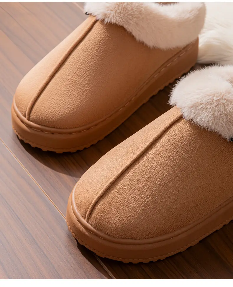 New Plush Cotton Slippers for Women in Winter Indoor Home Warm Fleece-Lined Anti-Slip Bag and Outer Wear Thick-Soled Slippers for Men in Autumn and Winter — feature 5