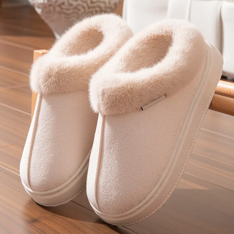 New Plush Cotton Slippers for Women in Winter Indoor Home Warm Fleece-Lined Anti-Slip Bag and Outer Wear Thick-Soled Slippers for Men in Autumn and Winter - Image 2