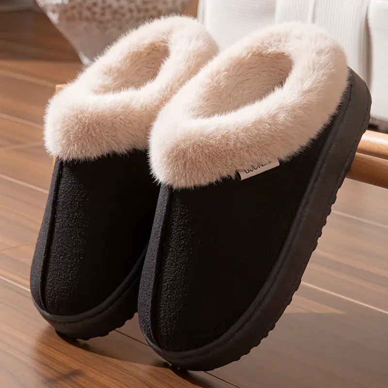 New Plush Cotton Slippers for Women in Winter Indoor Home Warm Fleece-Lined Anti-Slip Bag and Outer Wear Thick-Soled Slippers for Men in Autumn and Winter - Image 3