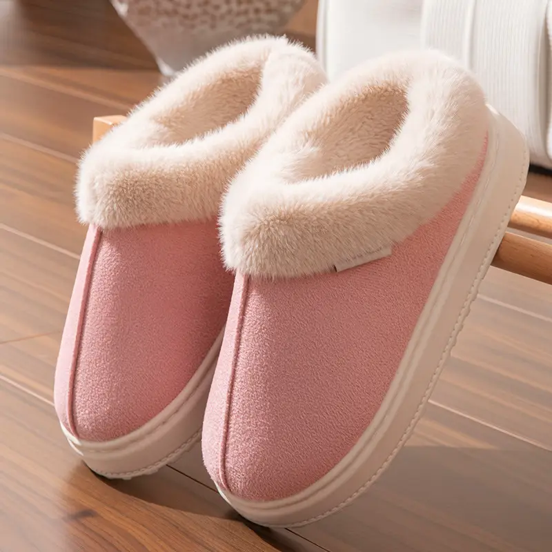 New Plush Cotton Slippers for Women in Winter Indoor Home Warm Fleece-Lined Anti-Slip Bag and Outer Wear Thick-Soled Slippers for Men in Autumn and Winter - Image 4