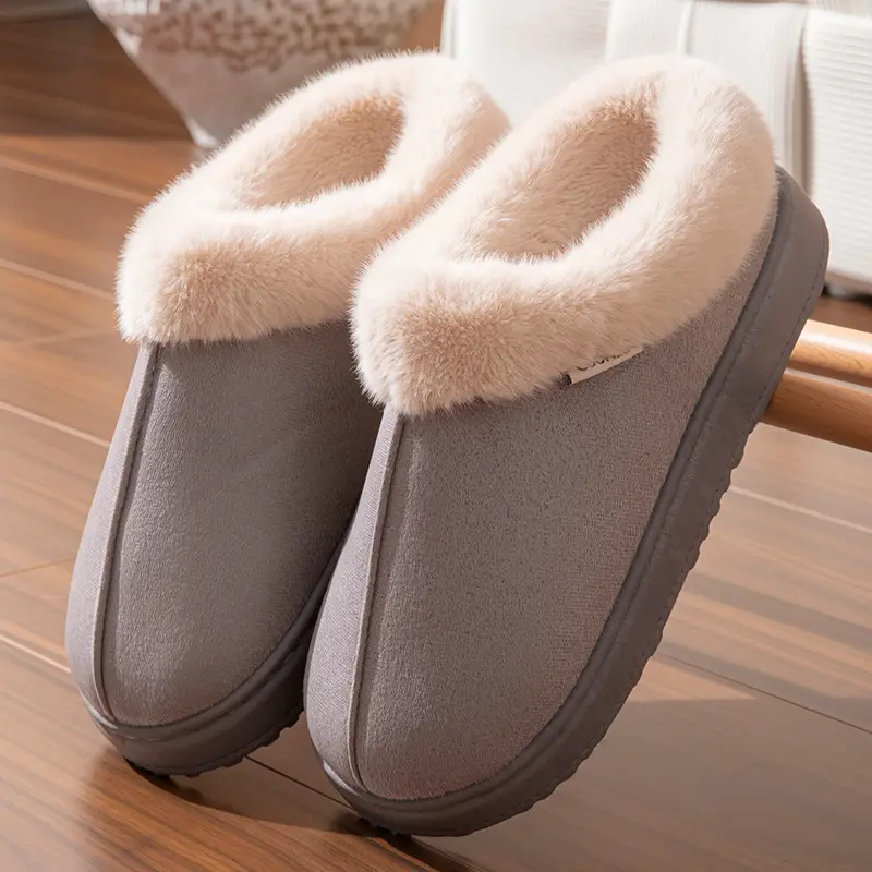 New Plush Cotton Slippers for Women in Winter Indoor Home Warm Fleece-Lined Anti-Slip Bag and Outer Wear Thick-Soled Slippers for Men in Autumn and Winter - Image 5