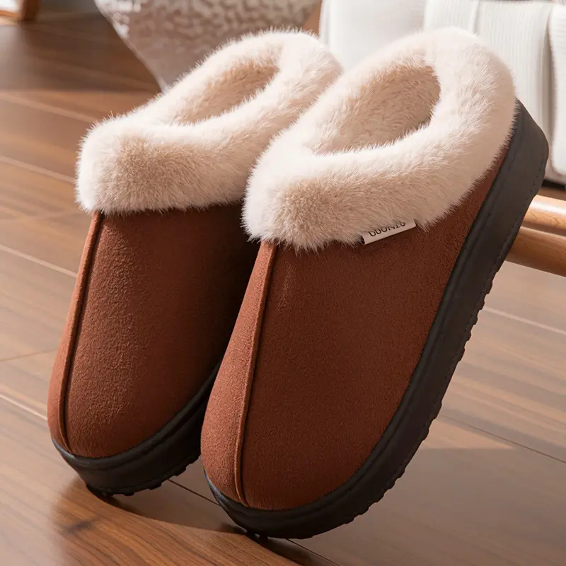 New Plush Cotton Slippers for Women in Winter Indoor Home Warm Fleece-Lined Anti-Slip Bag and Outer Wear Thick-Soled Slippers for Men in Autumn and Winter - Image 6