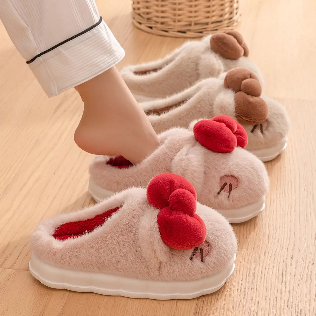 Plush Cotton Slippers for Women in Autumn and Winter, Indoor Home Thick-Soled Non-Slip Warm Cotton Shoes for Women, Winter Warm Cotton Shoes - Image 5