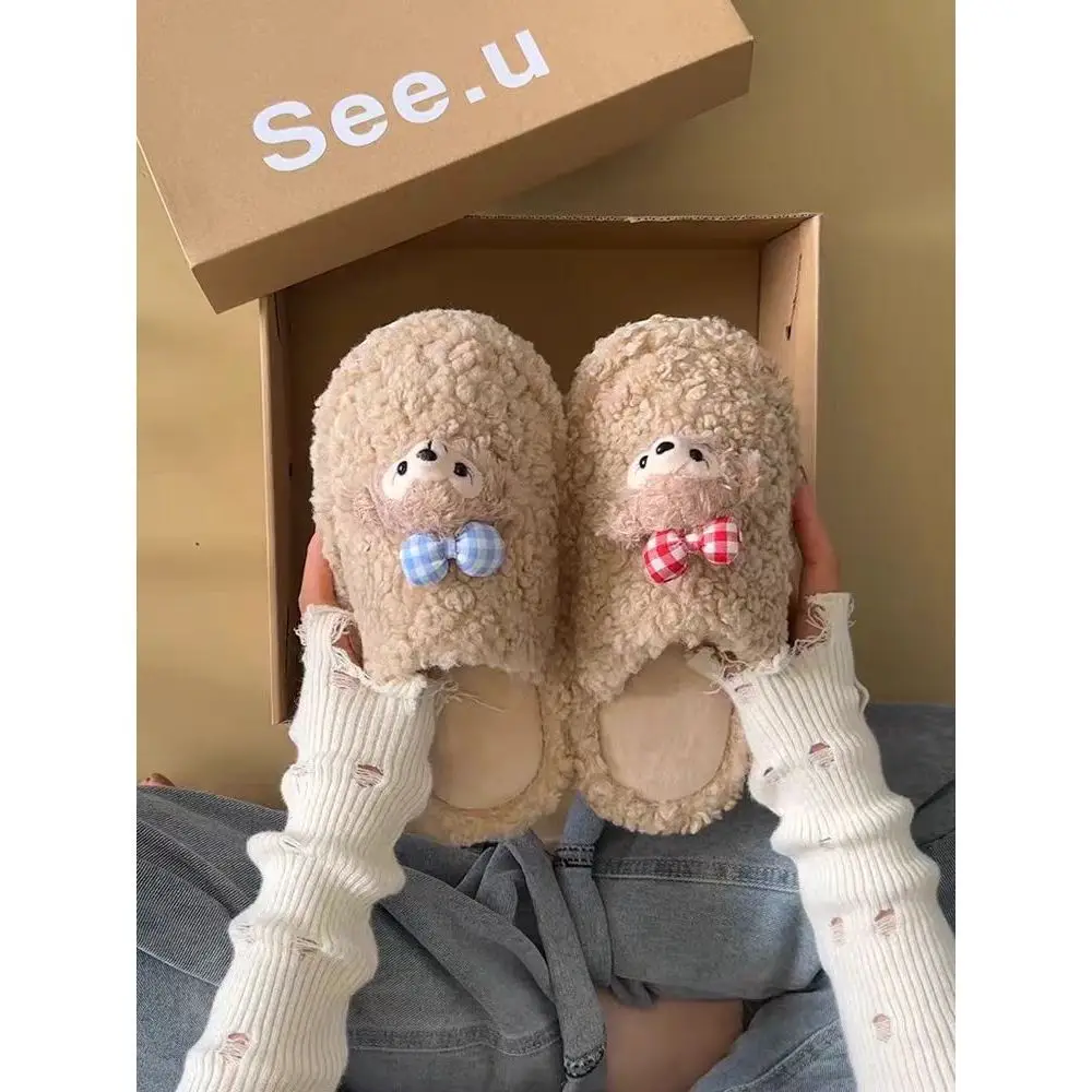 Cute Bear Design Winter Cotton Slippers for Women - Image 4