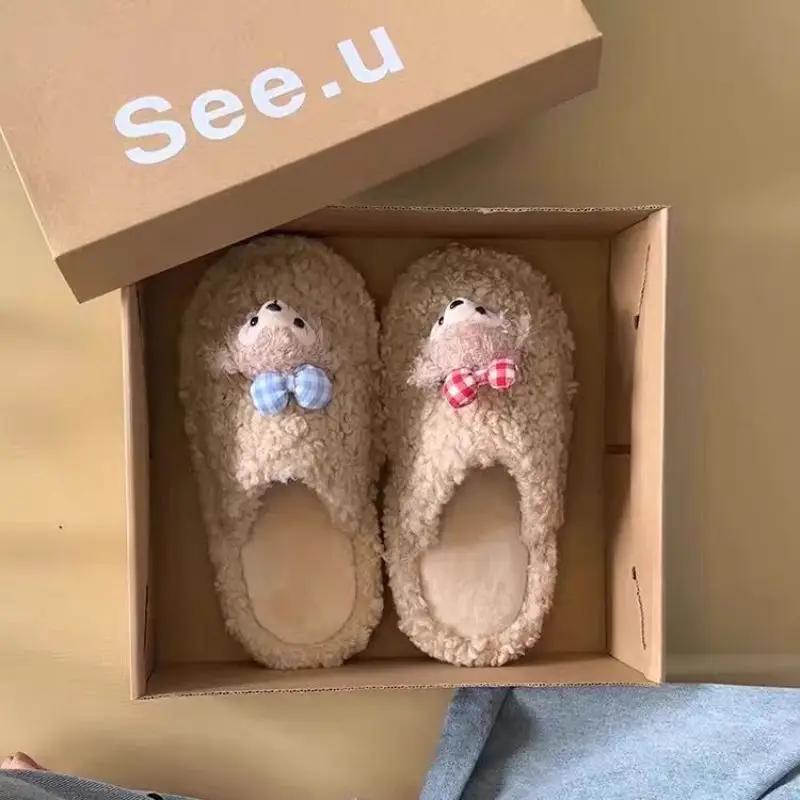 Cute Bear Design Winter Cotton Slippers for Women - Image 5