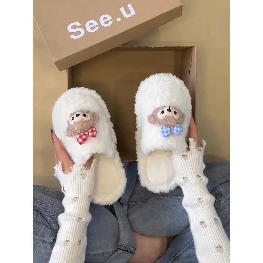 Cute Bear Design Winter Cotton Slippers for Women - Image 6