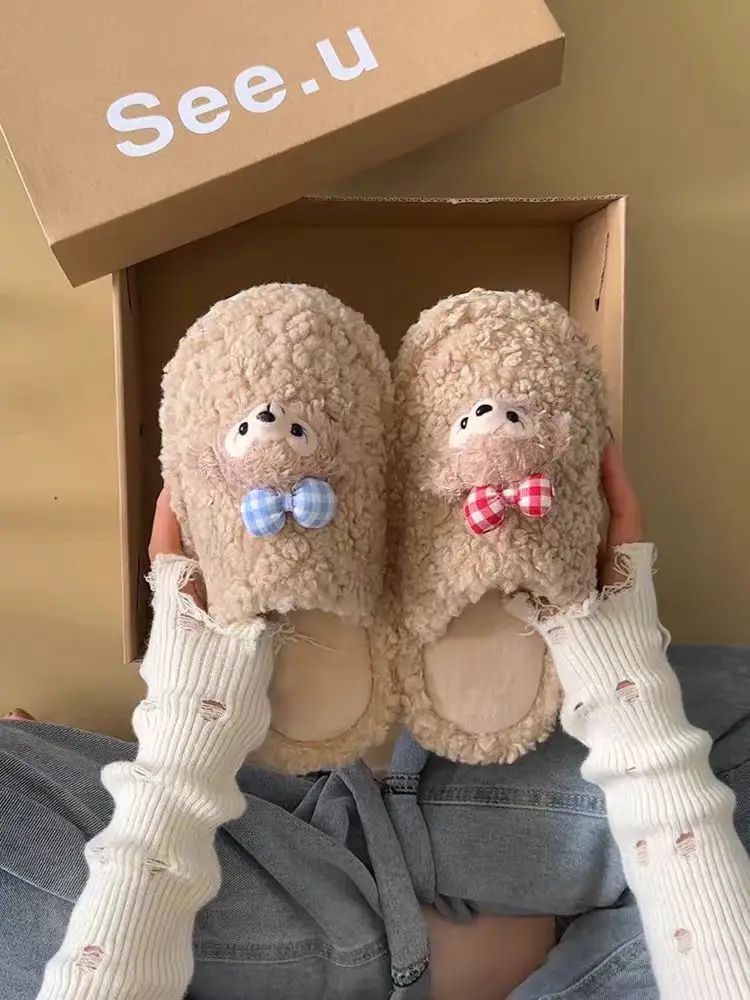 Cute Bear Design Winter Cotton Slippers for Women — feature 12