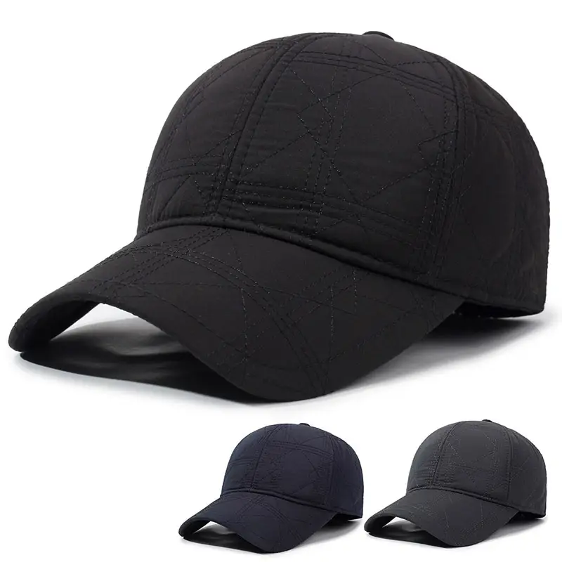 Black Quilted Baseball Cap with Ear Protection - Image 4