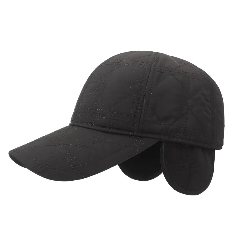 Black Quilted Baseball Cap with Ear Protection - Image 6
