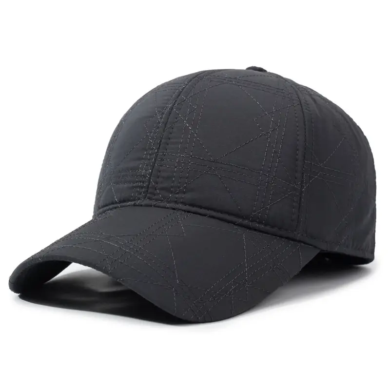 Black Quilted Baseball Cap with Ear Protection - Image 3