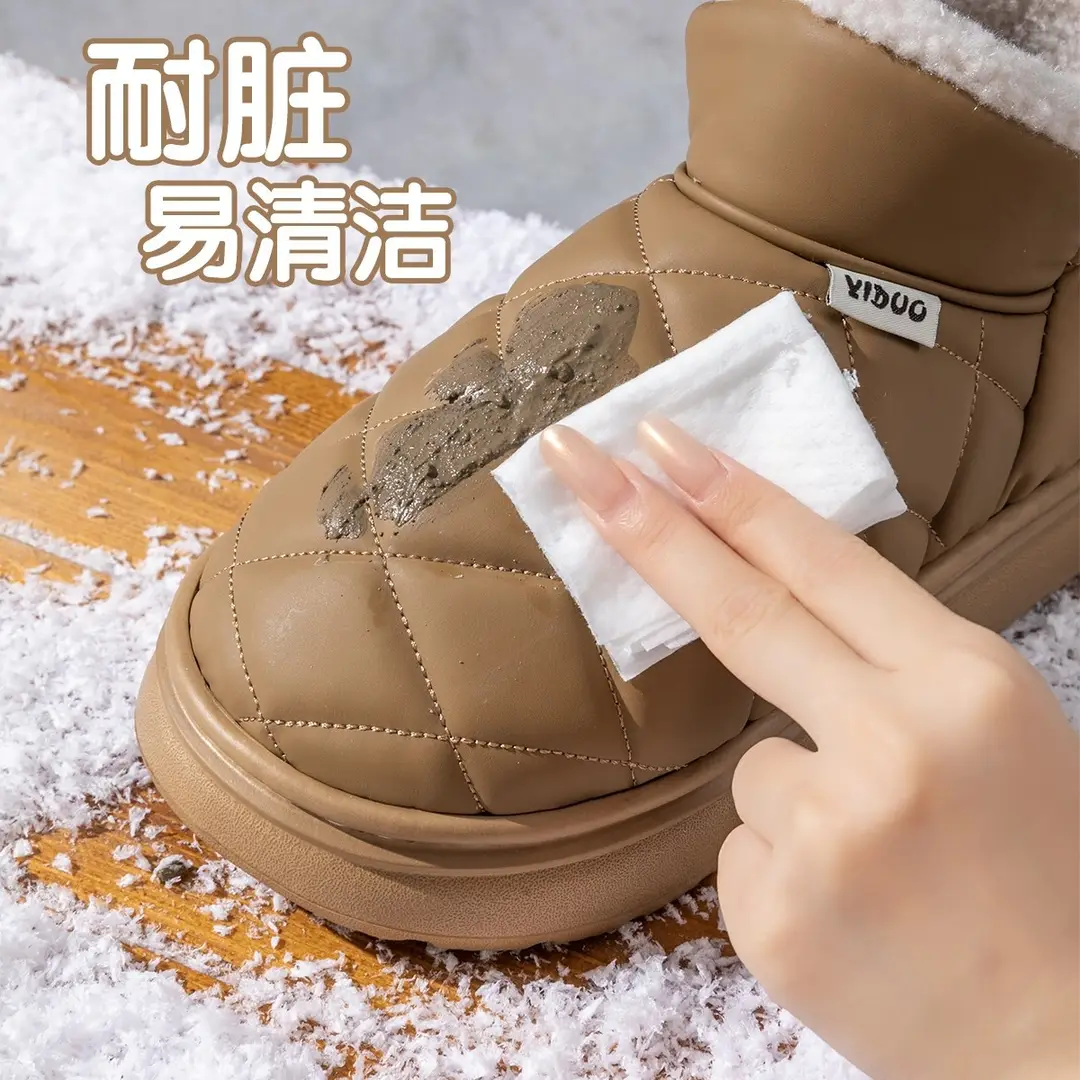 Waterproof Snow Boots for Women, New Winter Outer Wear, Non-Slip, Fleece-Lined, Increased Warmth, Fashionable Thick-Soled Bag-Heeled Cotton Slippers