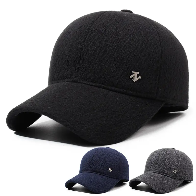 Men's Black Fleece Baseball Cap Warm Dad Style - Image 4