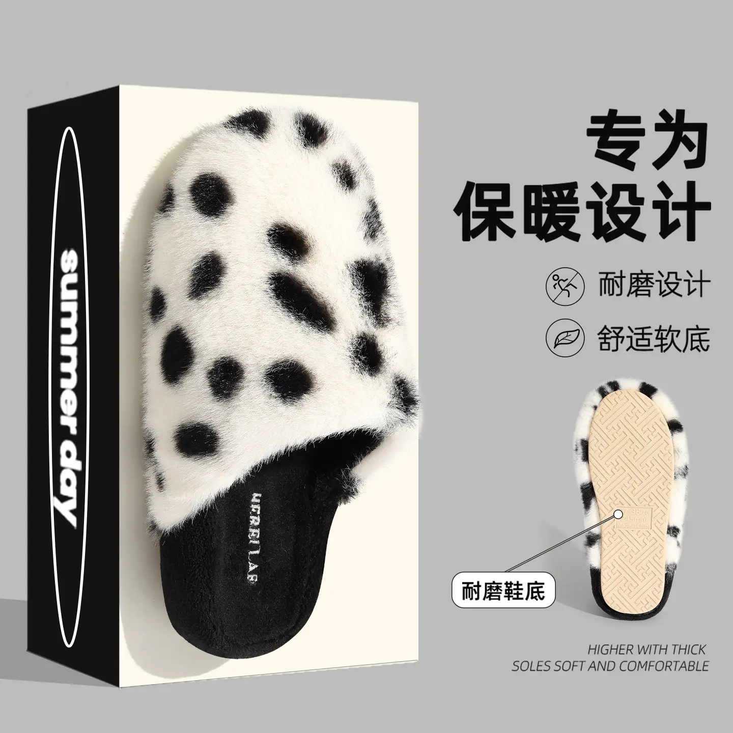 Women Winter Polka Dot Cotton Slippers Warm Thick Soled - Image 5