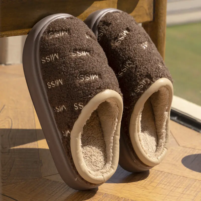 Women's Cotton Slippers for Autumn and Winter, Simple Outdoor Thick-Soled Home Non-Slip Closed-Toe Plush Warm Maternity Shoes for Men - Image 3