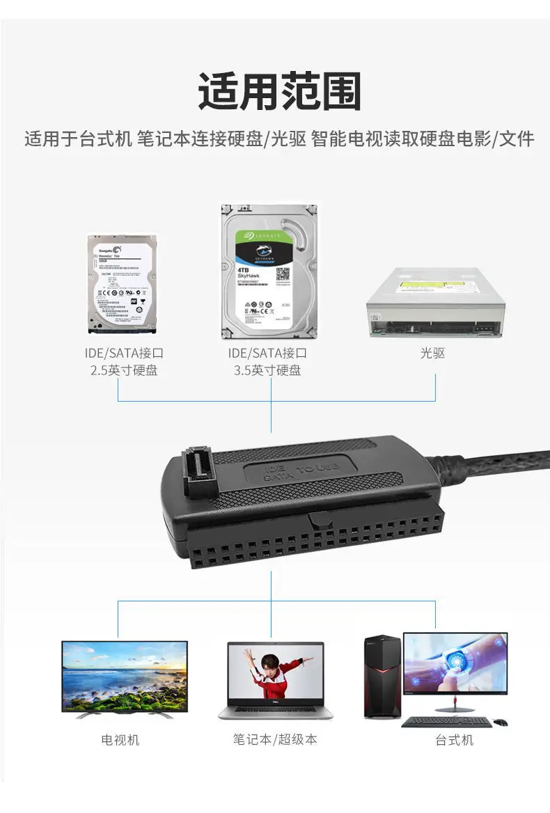Easy Drive Ide/Sata to Usb3.0 Converter for Notebook and Desktop Parallel Serial Port Hard Drive and Optical Drive to USB Reader — feature 7