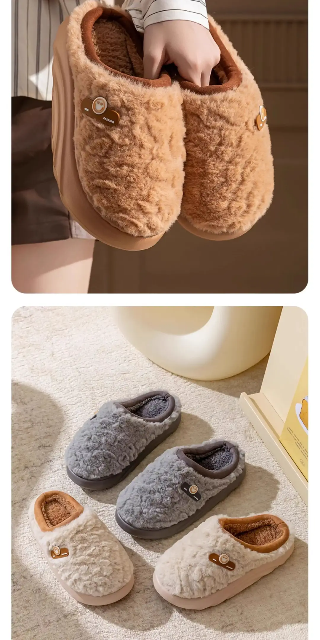 Cotton Slippers for Women Autumn and Winter 5 New Home Indoor Fleece-Lined Warm Thick Sole Anti-Slip Smelly Feet Couple Cotton Slippers — feature 15
