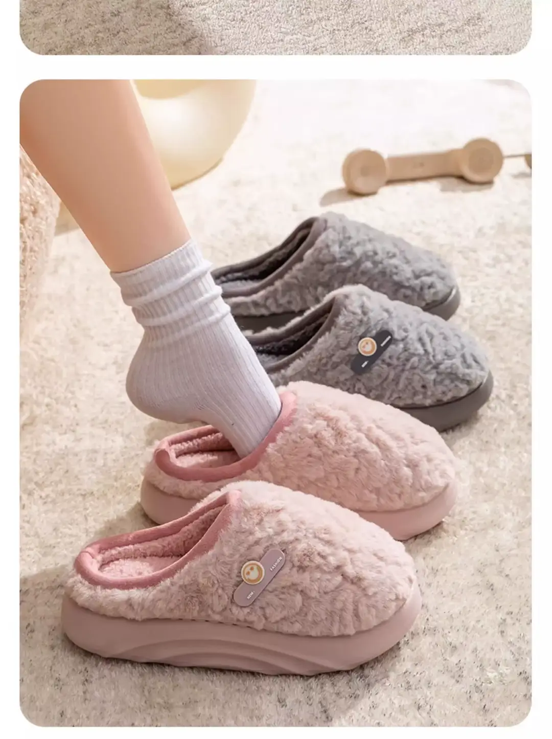 Cotton Slippers for Women Autumn and Winter 5 New Home Indoor Fleece-Lined Warm Thick Sole Anti-Slip Smelly Feet Couple Cotton Slippers — feature 16