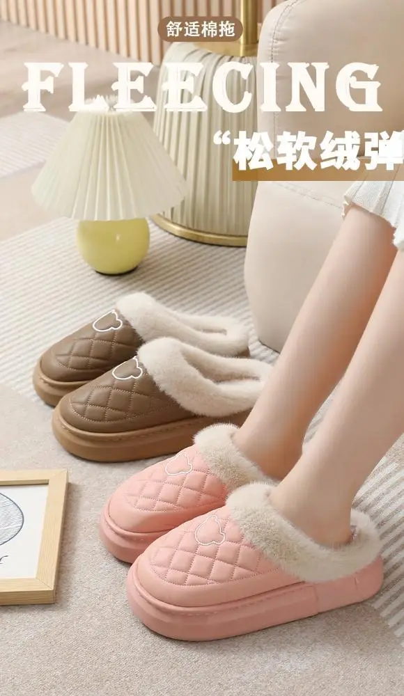 Cotton Slippers for Women, Winter 2025 New Style, Home and Outdoor Wear, Fleece-Lined, Warm, Soft Sole, Non-Slip, Waterproof, Couple Style — feature 2