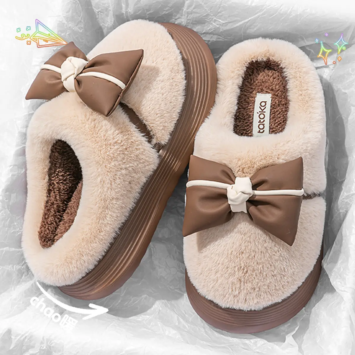 Women Bow Fleece Lined Slipper Autumn Winter - Image 13