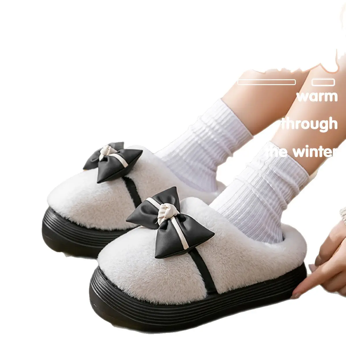Women Bow Fleece Lined Slipper Autumn Winter - Image 15