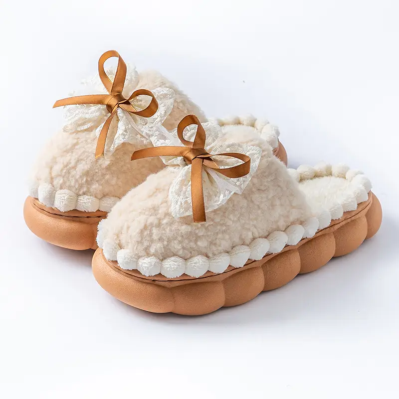 Women Bow Fleece Lined Slipper Autumn Winter - Image 4