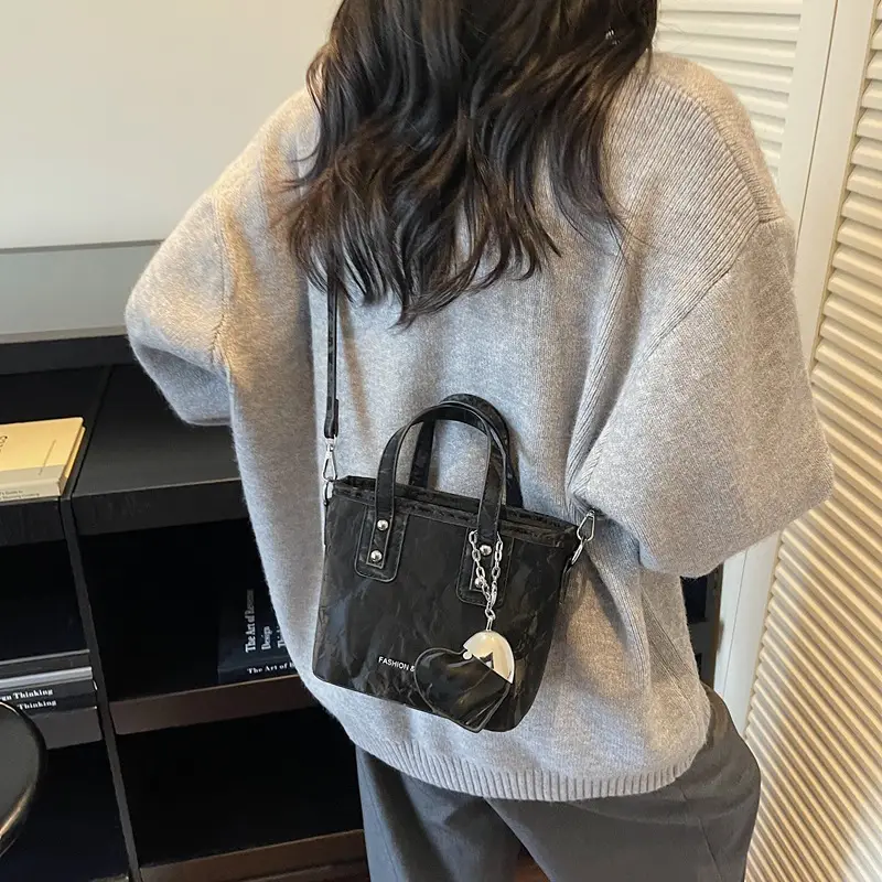 Women's Brown Satchel Shoulder Bag with Chain Strap - Image 8