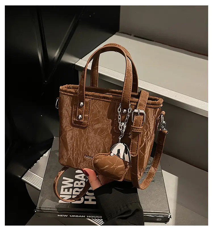 Women's Brown Satchel Shoulder Bag with Chain Strap — feature 3