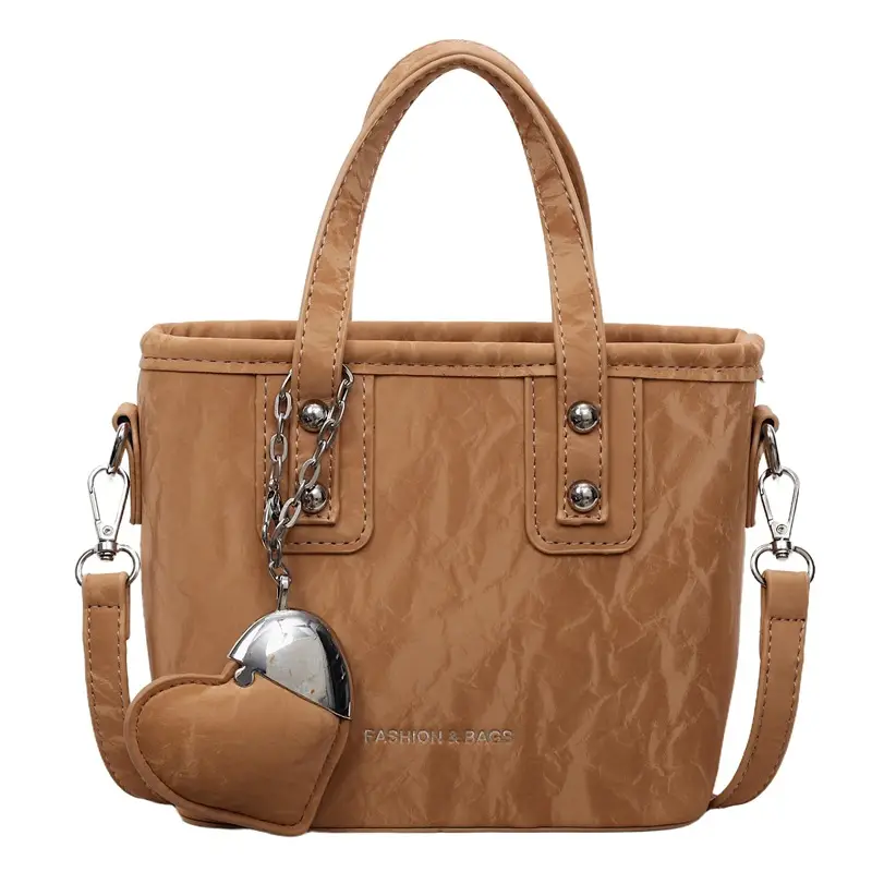Women's Brown Satchel Shoulder Bag with Chain Strap - Image 3
