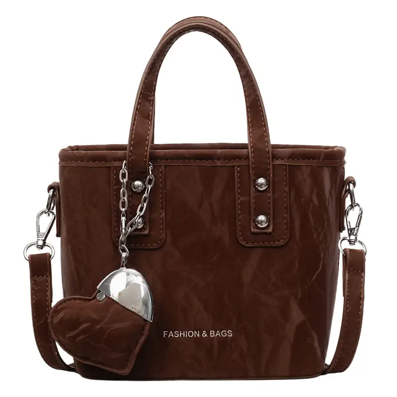Women's Brown Satchel Shoulder Bag with Chain Strap - Image 4