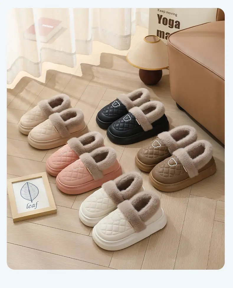 Couple Cotton Slippers for Women 2025 New Autumn and Winter Fleece-Lined Thickeneded Warm Waterproof Fur Collar Bag Heel Confinement Shoes — feature 20
