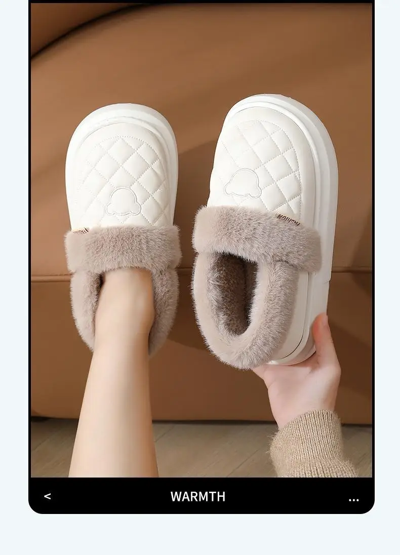 Couple Cotton Slippers for Women 2025 New Autumn and Winter Fleece-Lined Thickeneded Warm Waterproof Fur Collar Bag Heel Confinement Shoes — feature 4