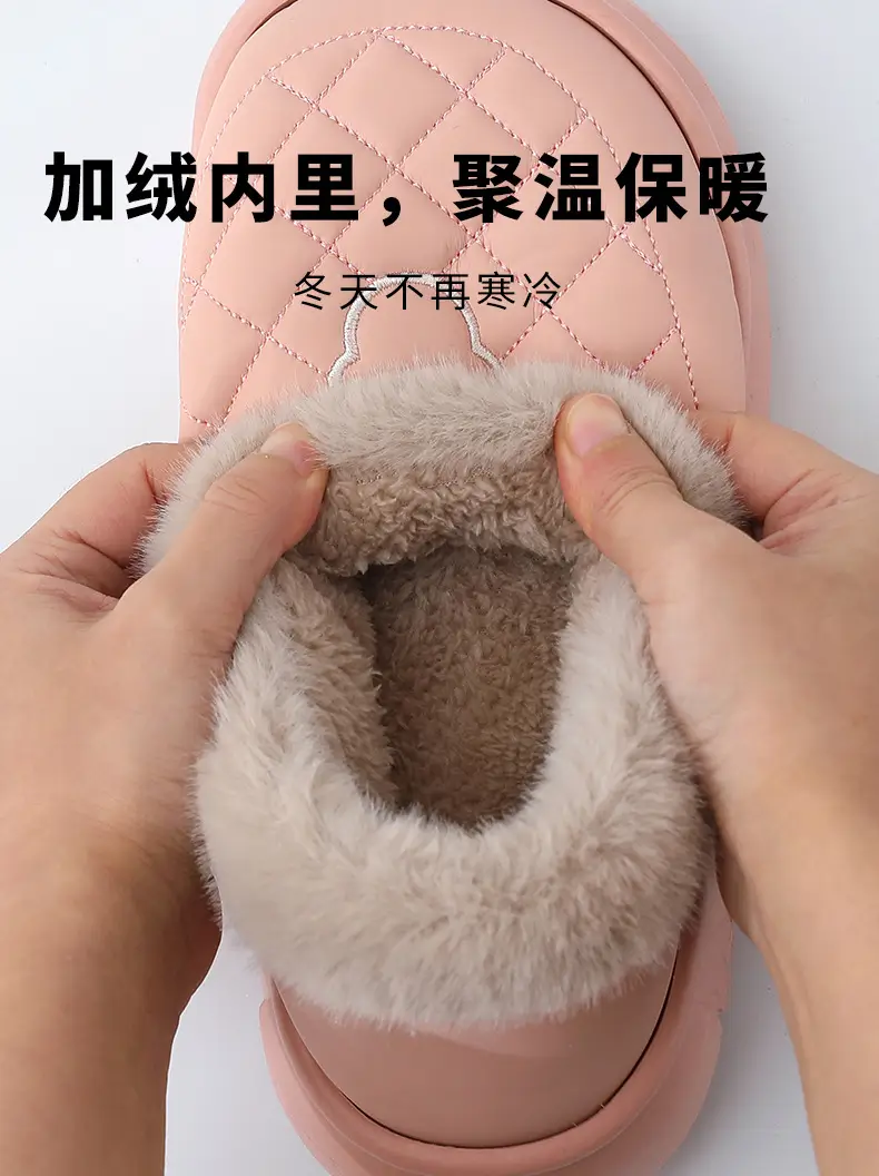 Couple Cotton Slippers for Women 2025 New Autumn and Winter Fleece-Lined Thickeneded Warm Waterproof Fur Collar Bag Heel Confinement Shoes — feature 8