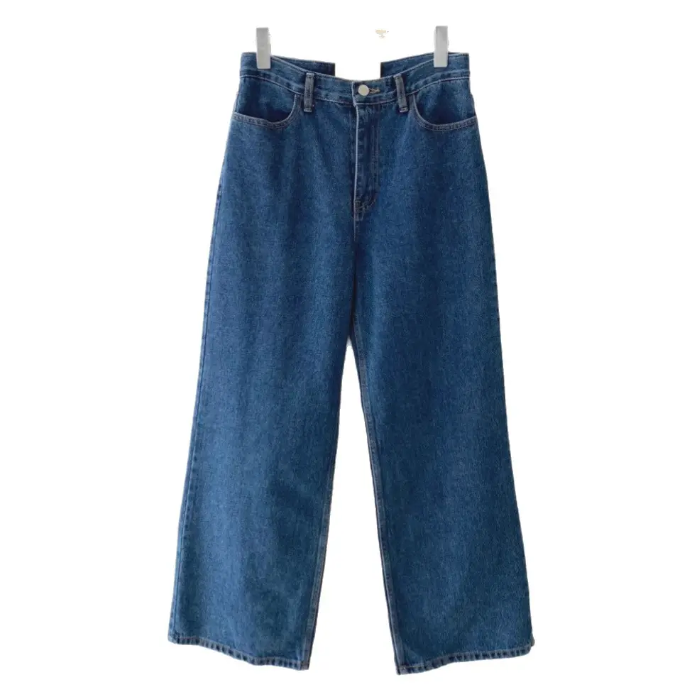 Women Blue Wide Leg Jeans with High Waist Korean Style Outfit