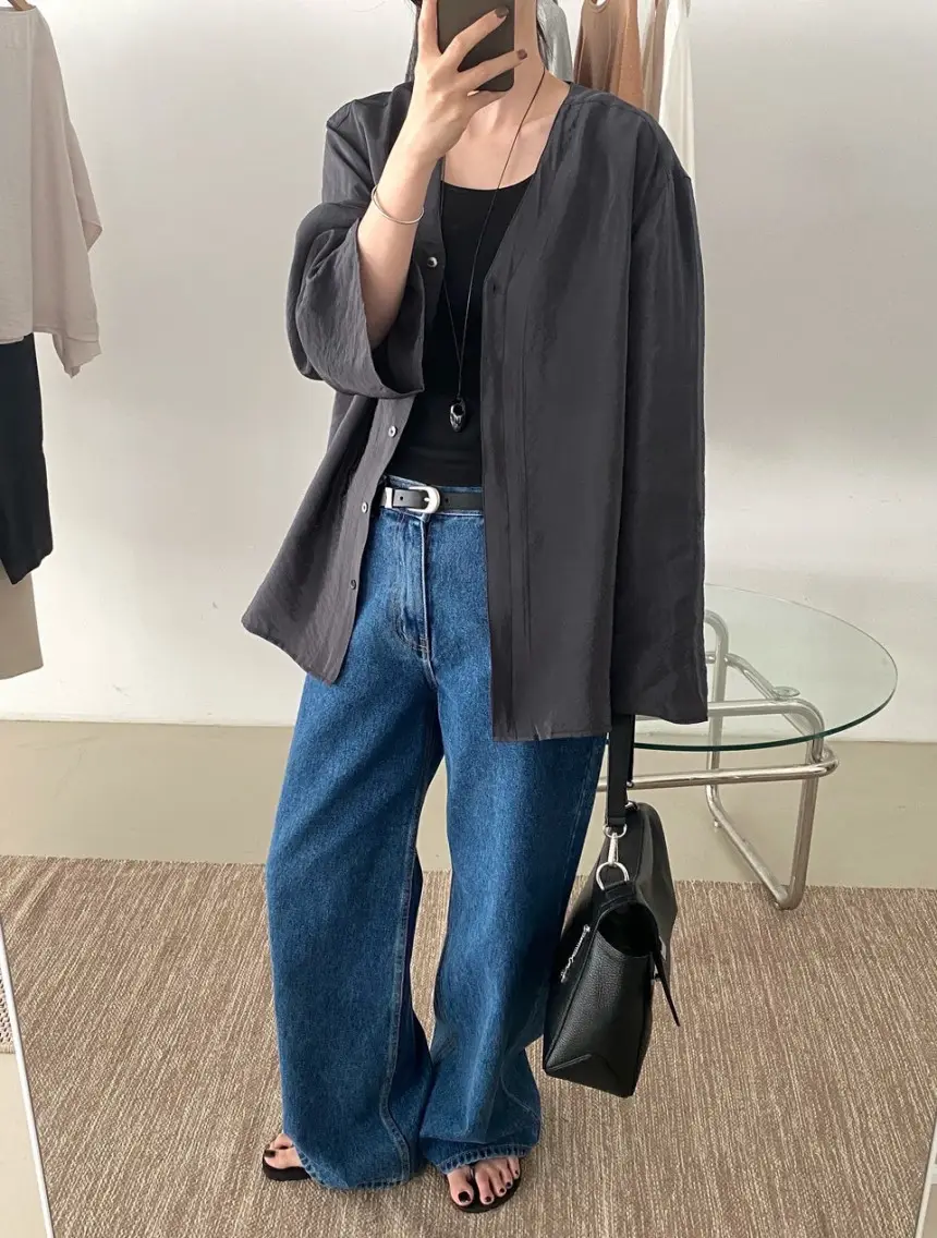 Women Blue Wide Leg Jeans with High Waist Korean Style Outfit — feature 11