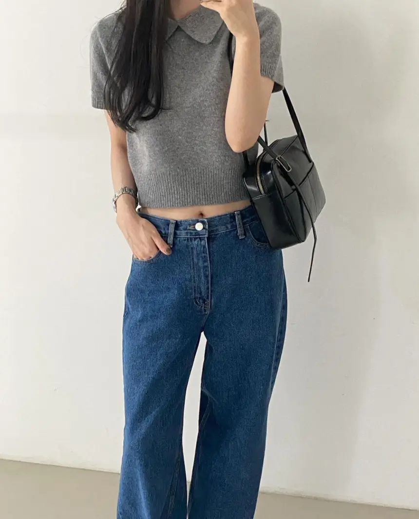 Women Blue Wide Leg Jeans with High Waist Korean Style Outfit — feature 27