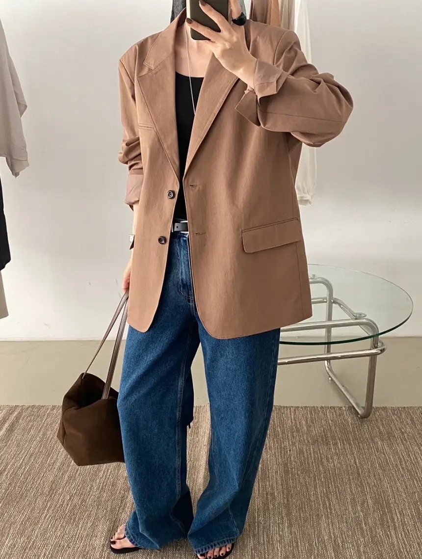Women Blue Wide Leg Jeans with High Waist Korean Style Outfit — feature 3