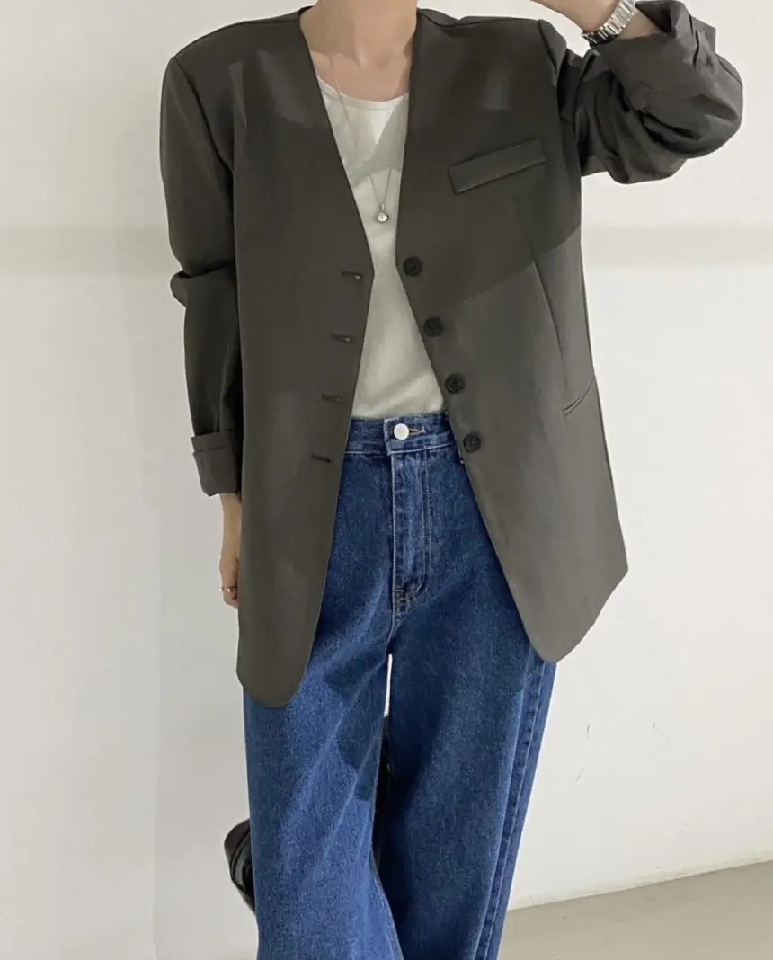 Women Blue Wide Leg Jeans with High Waist Korean Style Outfit — feature 34