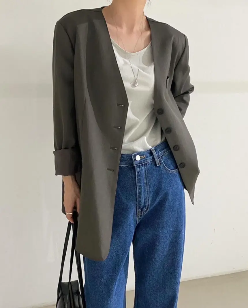 Women Blue Wide Leg Jeans with High Waist Korean Style Outfit — feature 35