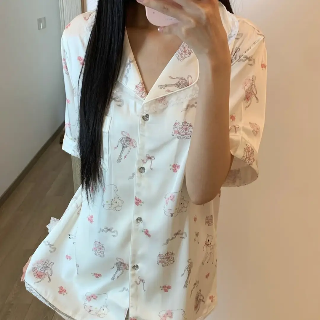 Ice Silk Pajamas for Women for All Seasons, New Cute Deer, Sweet Lace Home Clothes, Thin Casual Gift Set Plus Hair Tie — feature 11