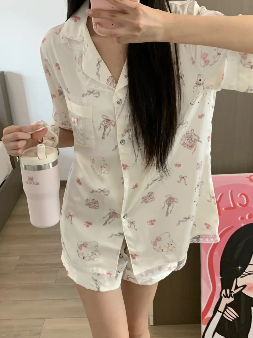 Ice Silk Pajamas for Women for All Seasons, New Cute Deer, Sweet Lace Home Clothes, Thin Casual Gift Set Plus Hair Tie — feature 9