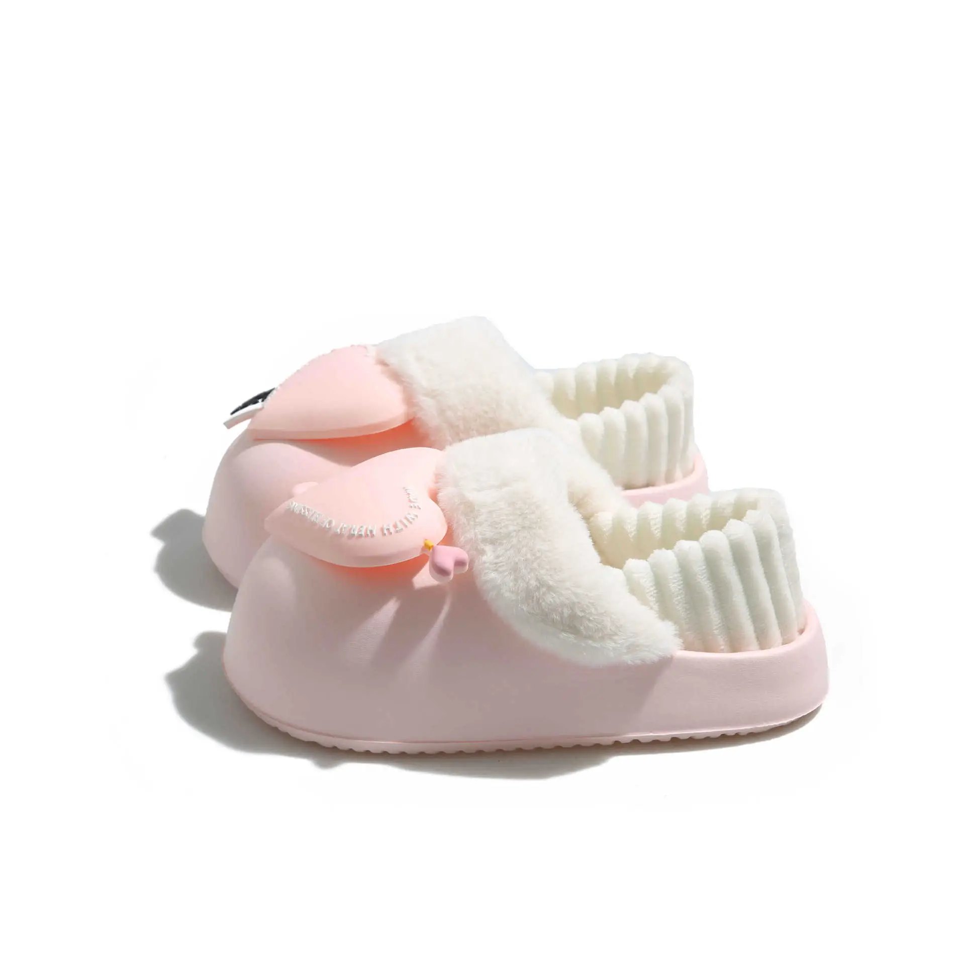 Women's Pink Heart Furry Cotton Slippers Winter Warm - Image 8