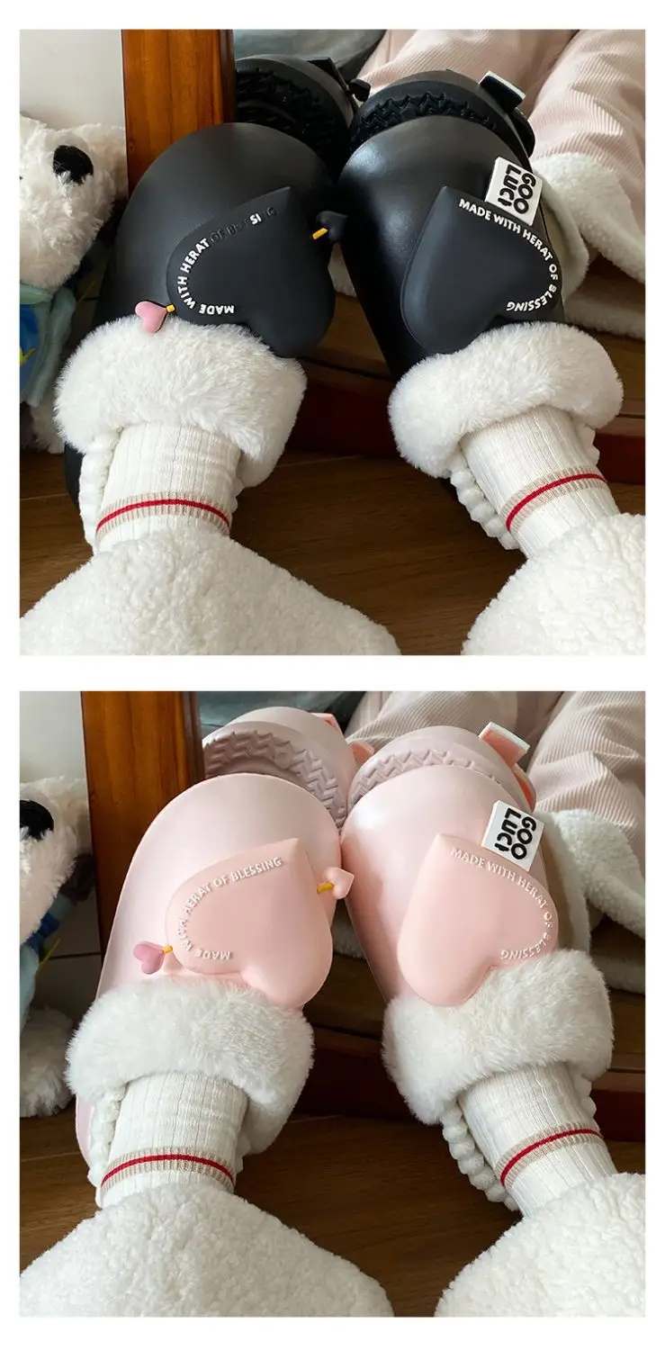 Women's Pink Heart Furry Cotton Slippers Winter Warm — feature 16