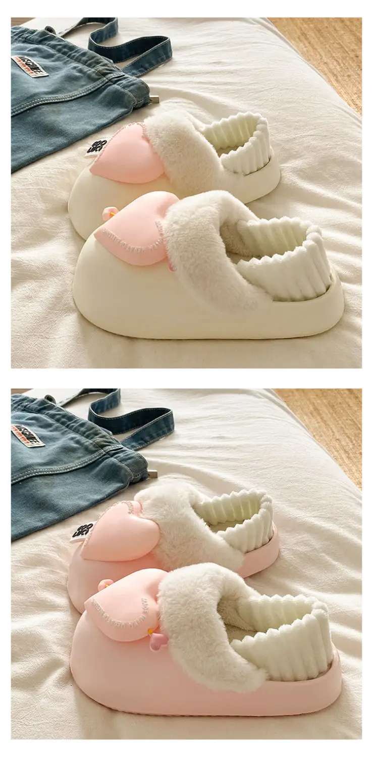 Women's Pink Heart Furry Cotton Slippers Winter Warm — feature 21