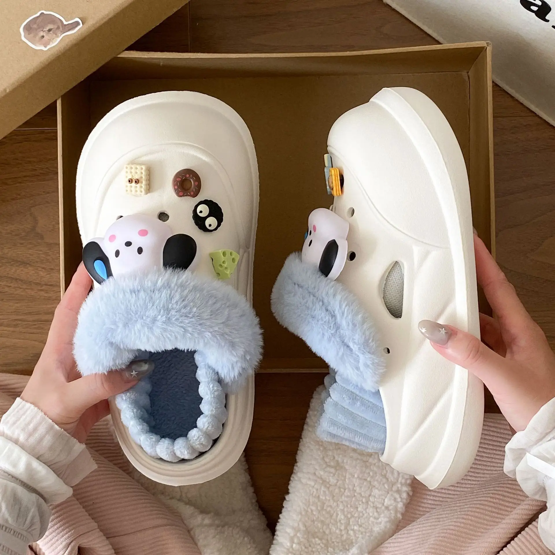 Cartoon Dog Furry Slippers Women Winter Warm - Image 46