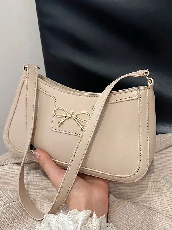 Women's Bow Handbag Brown Leather Shoulder Bag - Image 9